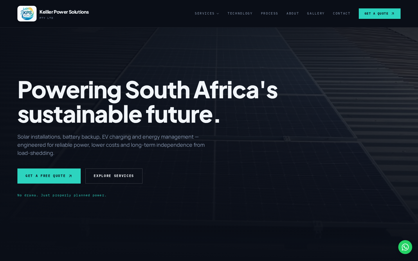 Keiller Power Solutions website homepage for solar and energy systems